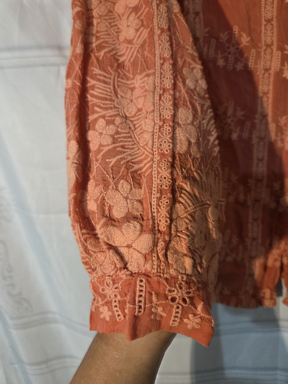 Johnny Was Coral Embroidered Button-Down Shirt - Picture 4 of 9